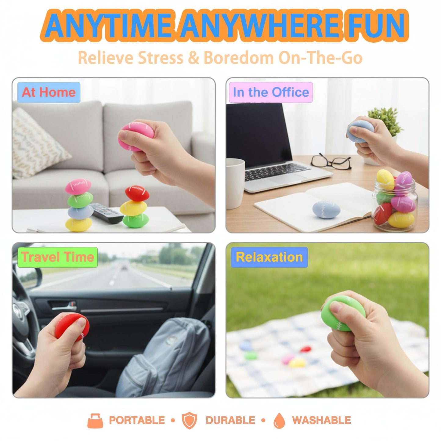 Sketsia 24-Pack Mini Football Stress Balls – Squishy Fidget Toys for Kids