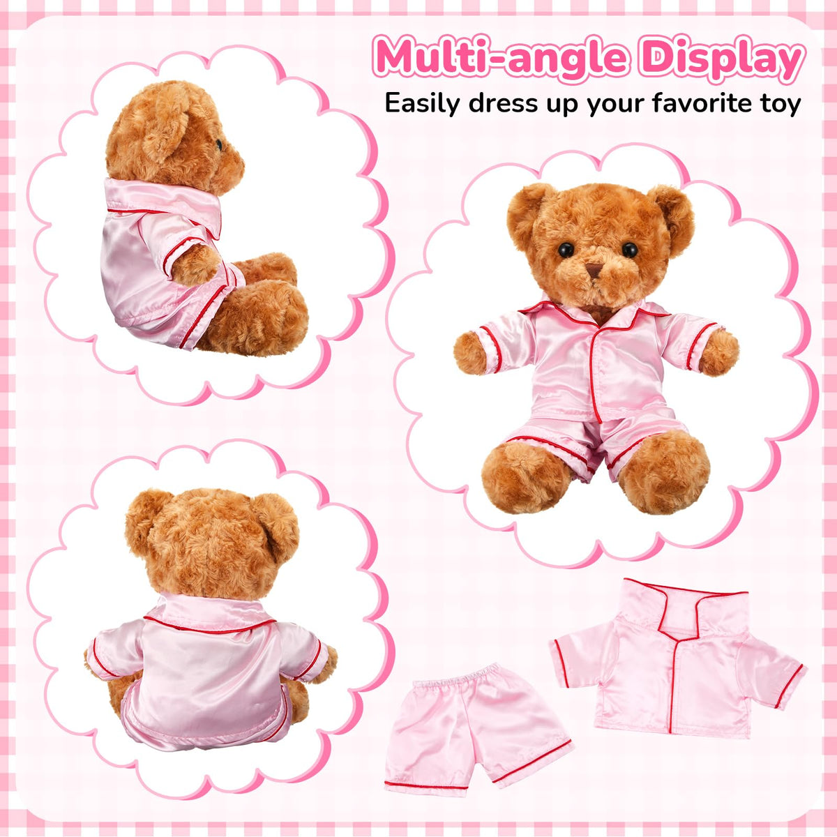 Skicuff 2-Piece Bear Clothes Outfit for 12-16 Inch Plush Bears – Pink Pajamas