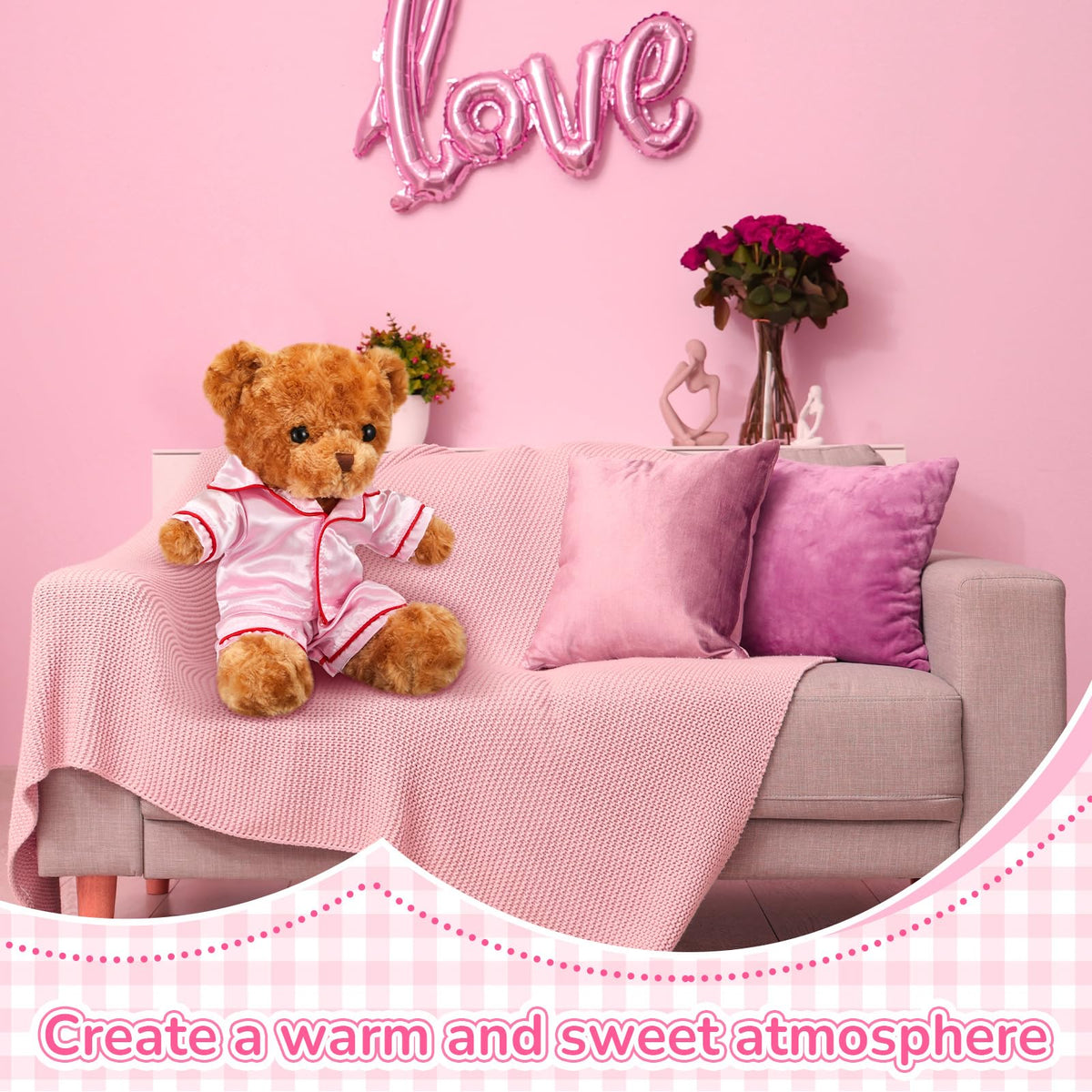 Skicuff 2-Piece Bear Clothes Outfit for 12-16 Inch Plush Bears – Pink Pajamas