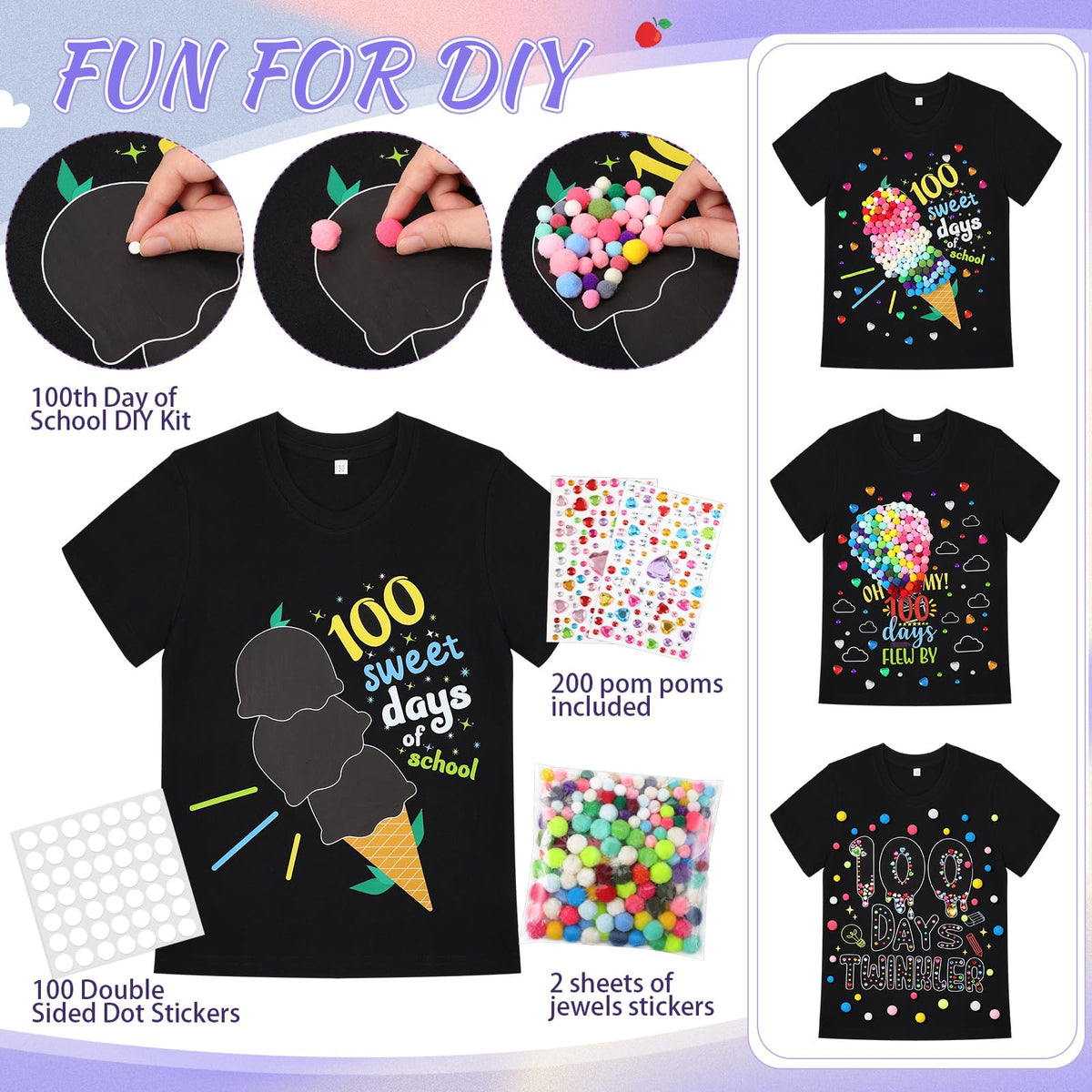 Skicuff 100 Days of School DIY Shirt Kit for Kids | 100th Day Craft