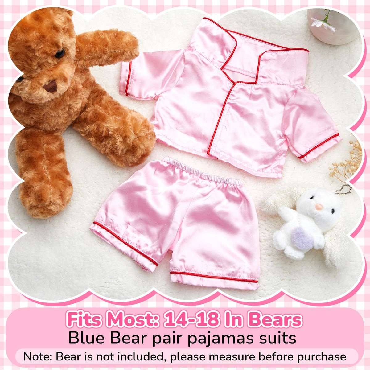 Skicuff 2-Piece Bear Clothes Outfit for 12-16 Inch Plush Bears – Pink Pajamas