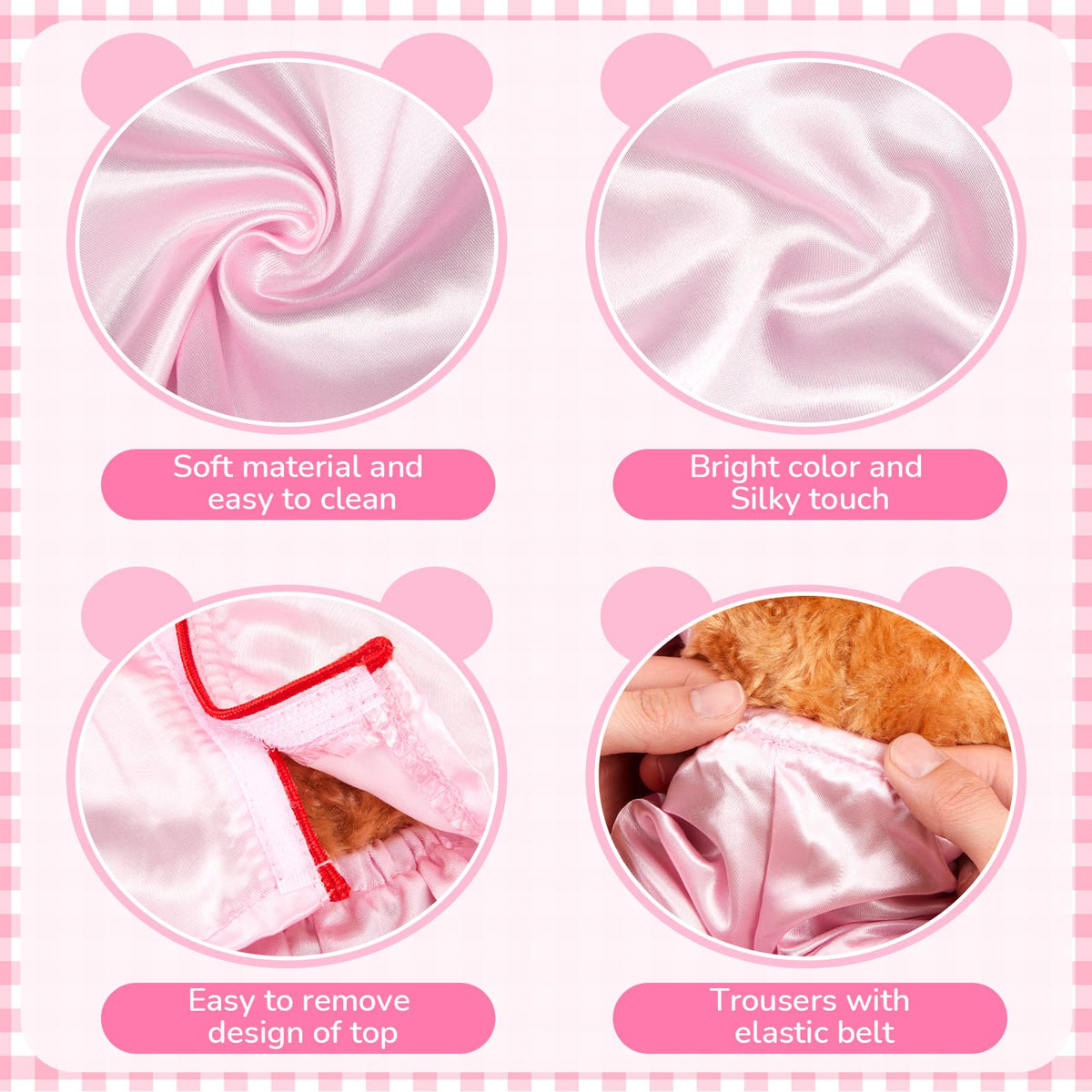 Skicuff 2-Piece Bear Clothes Outfit for 12-16 Inch Plush Bears – Pink Pajamas