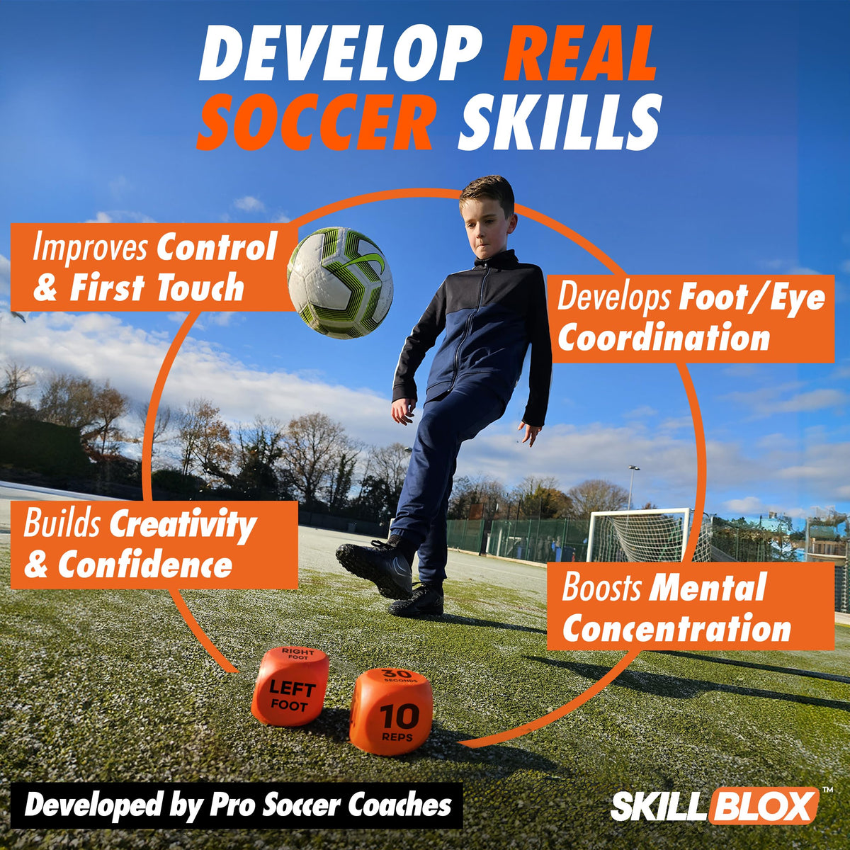SKILL BLOX Soccer Kick Up Training Dice (2 pcs) – Portable Skill Challenges for Juggling