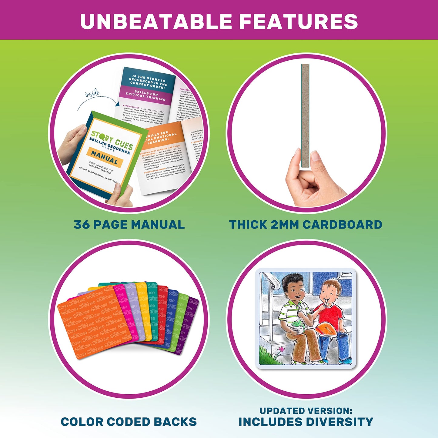 SkillEase Story Cues Cards — Sequencing & Social Skills for Speech Therapy