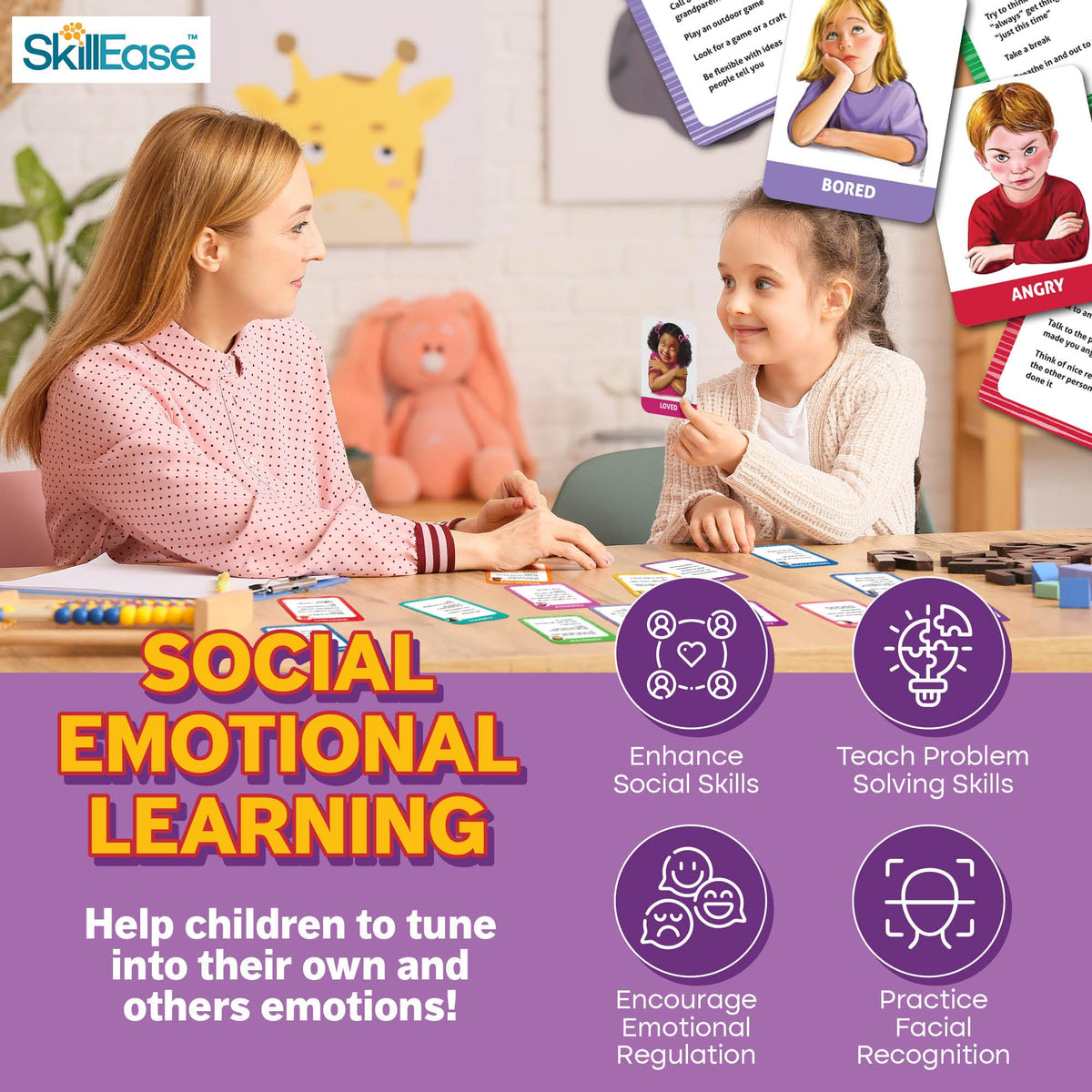 SkillEase Exploding Emotions: 2-in-1 Emotion Cards & Family Game for SEL