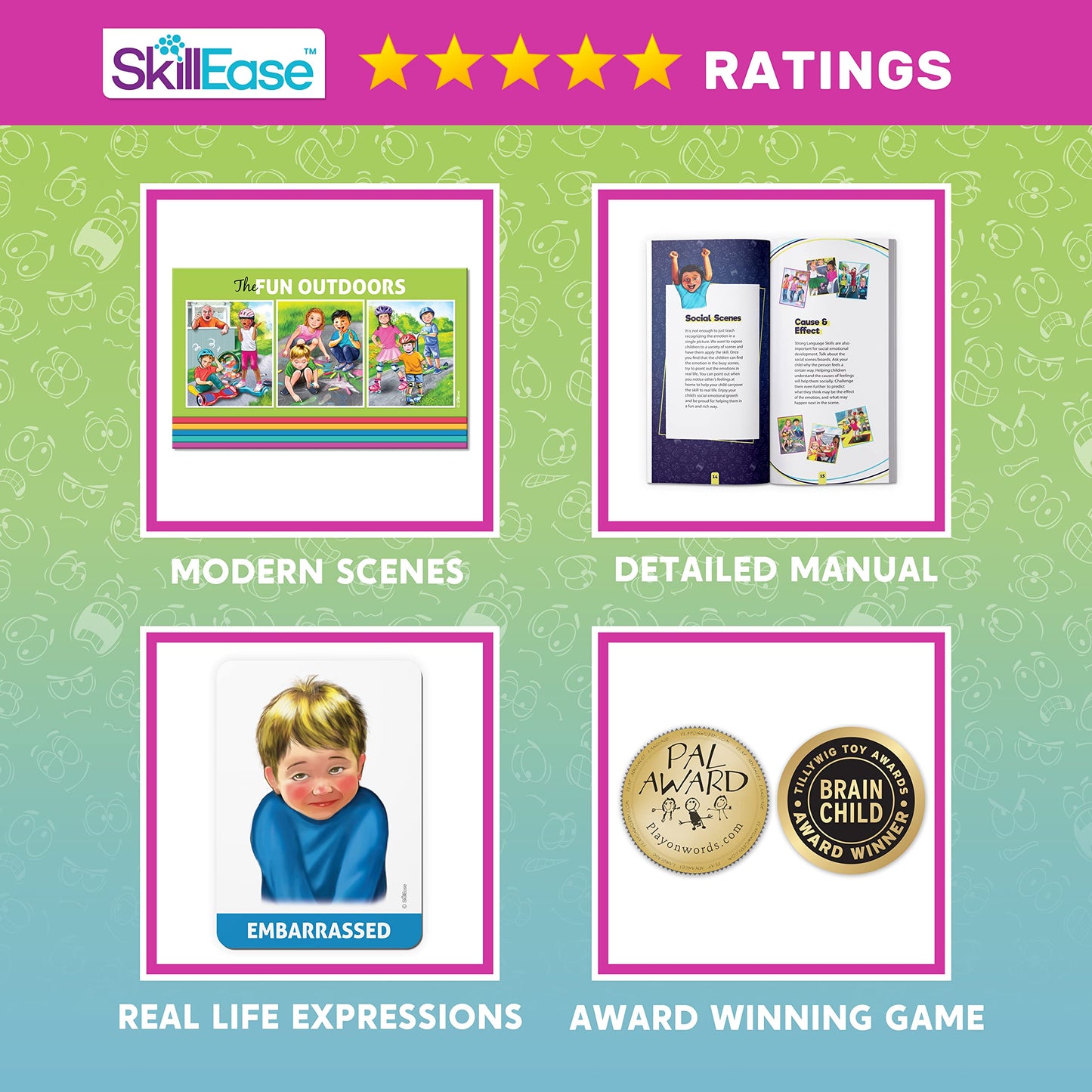 SkillEase Happy or Not: Emotions Bingo for Social Skills, SEL & Therapy Games for Kids