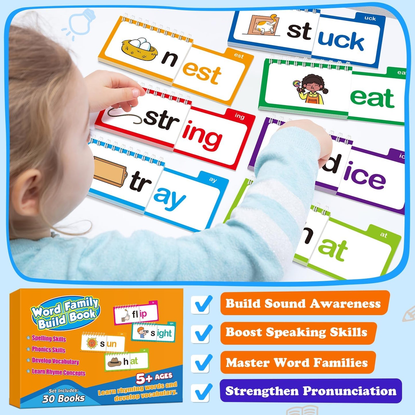 SkilLify Word Family Build Book – 30 Read & Rhyme Flip Books for Kids