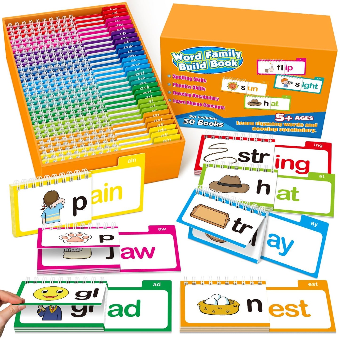 SkilLify Word Family Build Book – 30 Read & Rhyme Flip Books for Kids