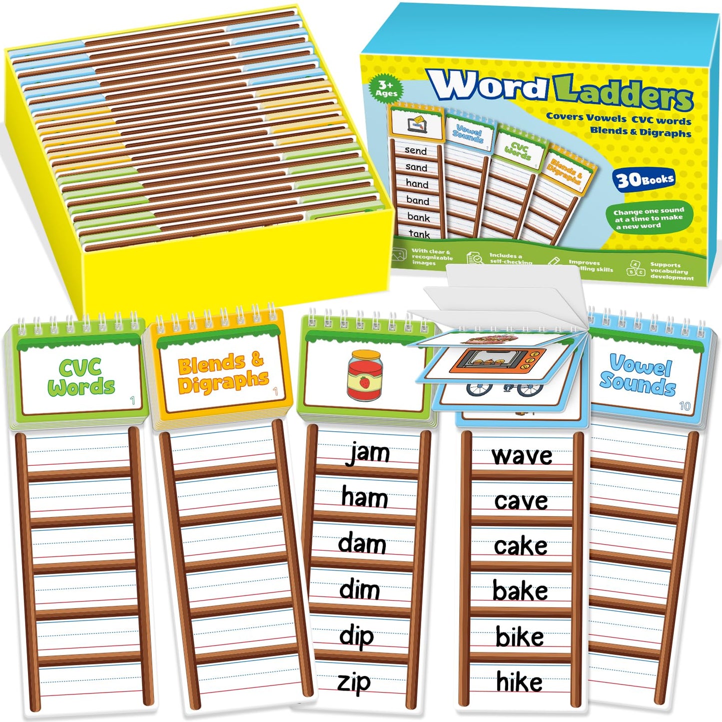 SkilLify Sight Words Flash Cards – 30 Word Ladders & Phonics Games for Preschool & Kindergarten