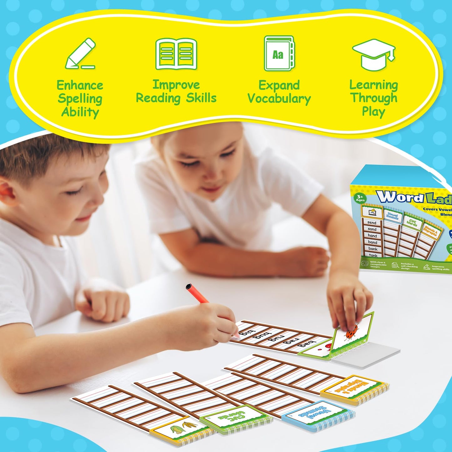 SkilLify Sight Words Flash Cards – 30 Word Ladders & Phonics Games for Preschool & Kindergarten
