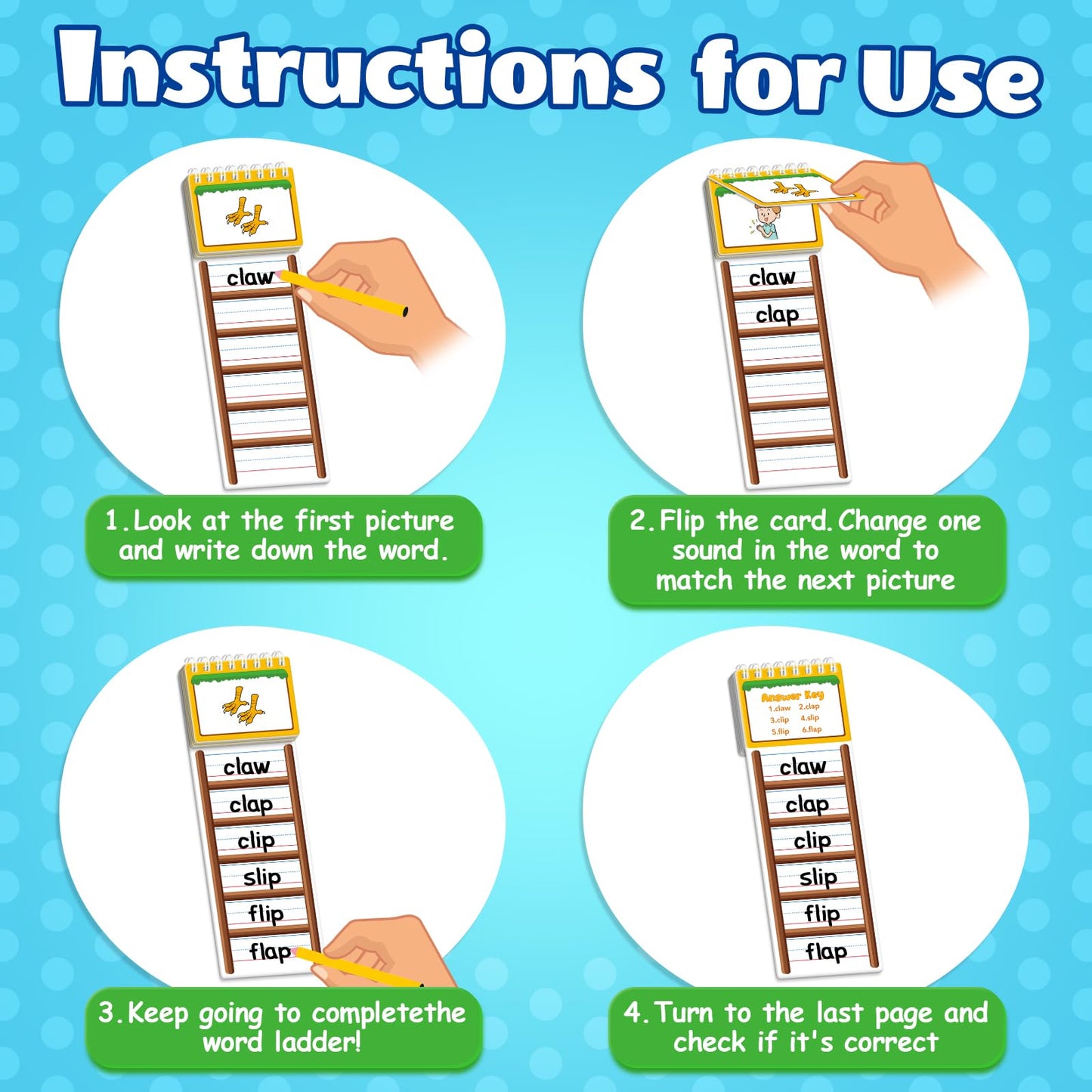 SkilLify Sight Words Flash Cards – 30 Word Ladders & Phonics Games for Preschool & Kindergarten