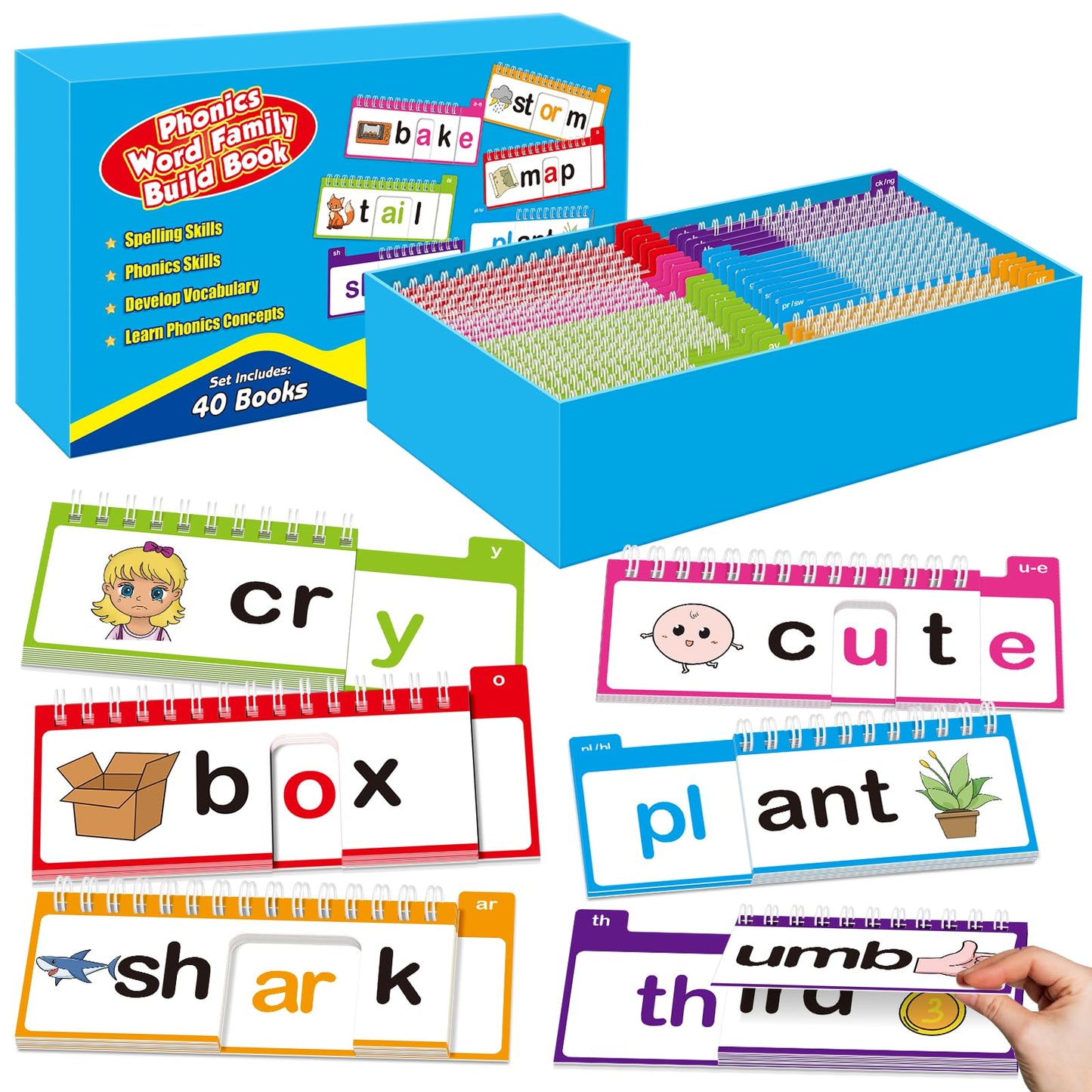 SkilLify Word Family Build Book – 40 Read & Rhyme Flip Books for Phonics & Sight Words