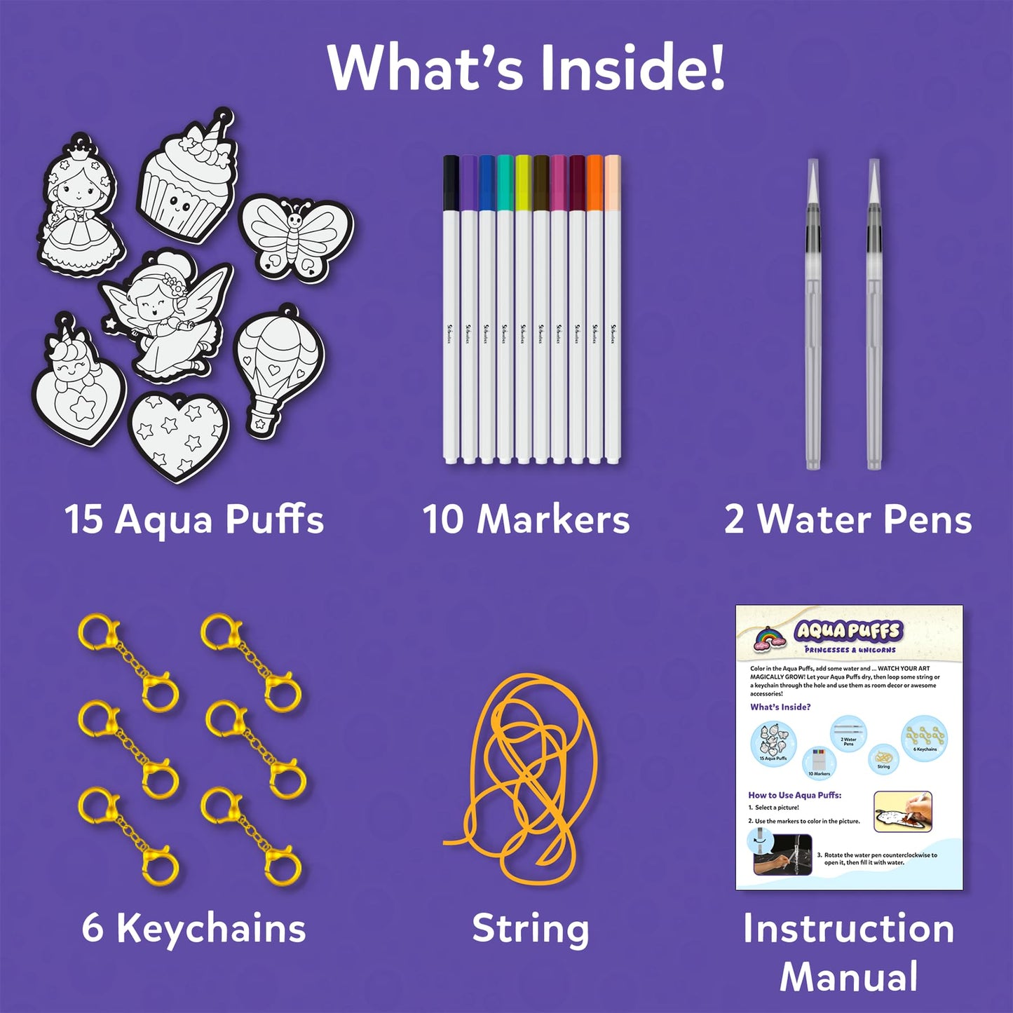 Skillmatics Aqua Puffs: 3D Puff Art Kit for Kids — Unicorns & Princesses, Mess-Free, Water-Activated Craft
