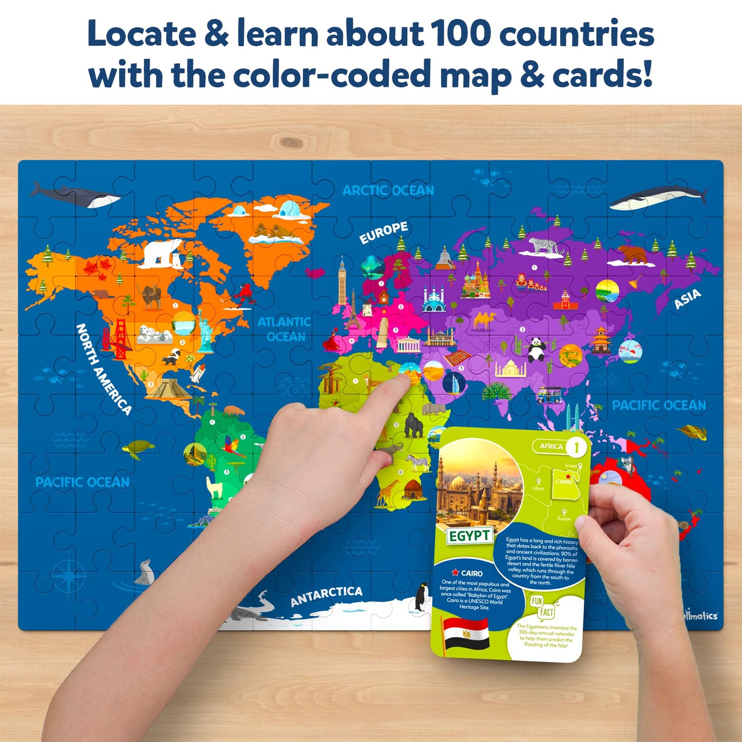 Skillmatics World Map Puzzle – 96-Piece Geography Puzzle with 400+ Facts for Kids 6–12