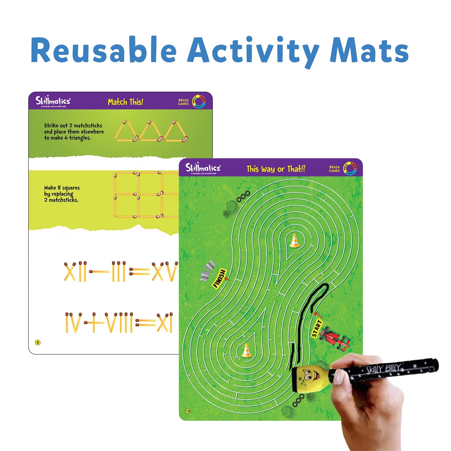 Skillmatics Educational Game: Brain Mats & Dry-Erase Markers for Kids 6–9