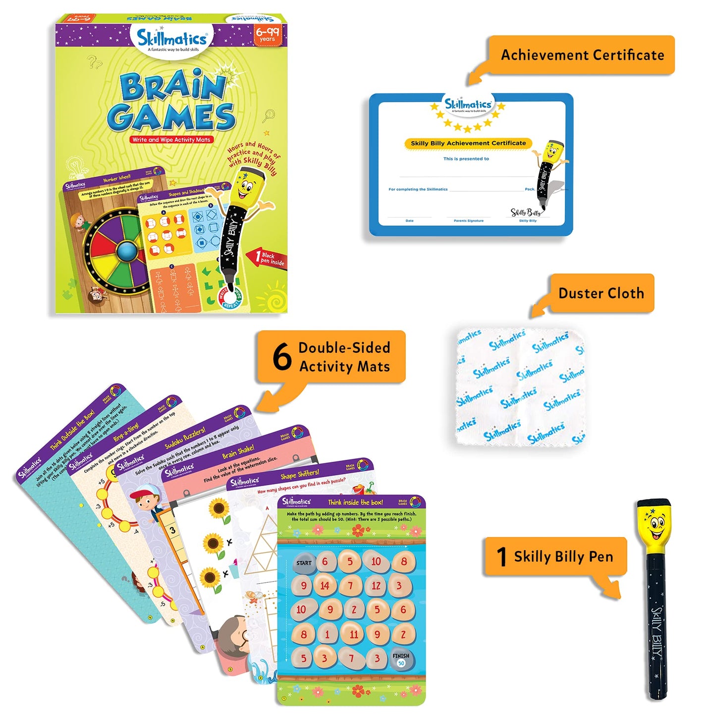 Skillmatics Educational Game: Brain Mats & Dry-Erase Markers for Kids 6–9
