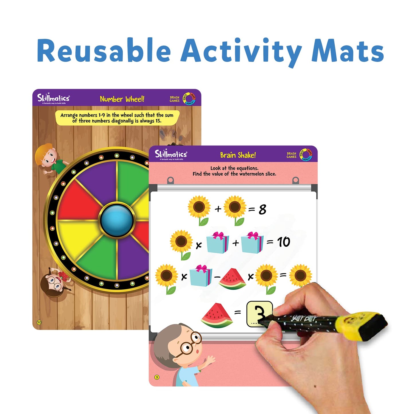 Skillmatics Educational Game: Brain Mats & Dry-Erase Markers for Kids 6–9