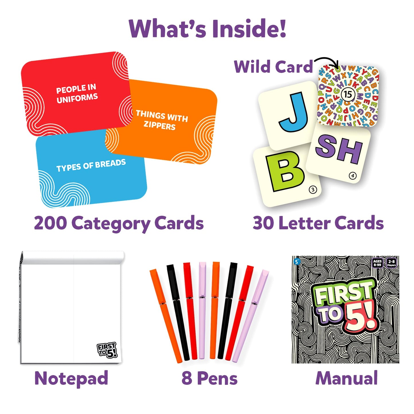 Skillmatics First to 5 — Fast-Paced Category Word Game for 2-8 Players