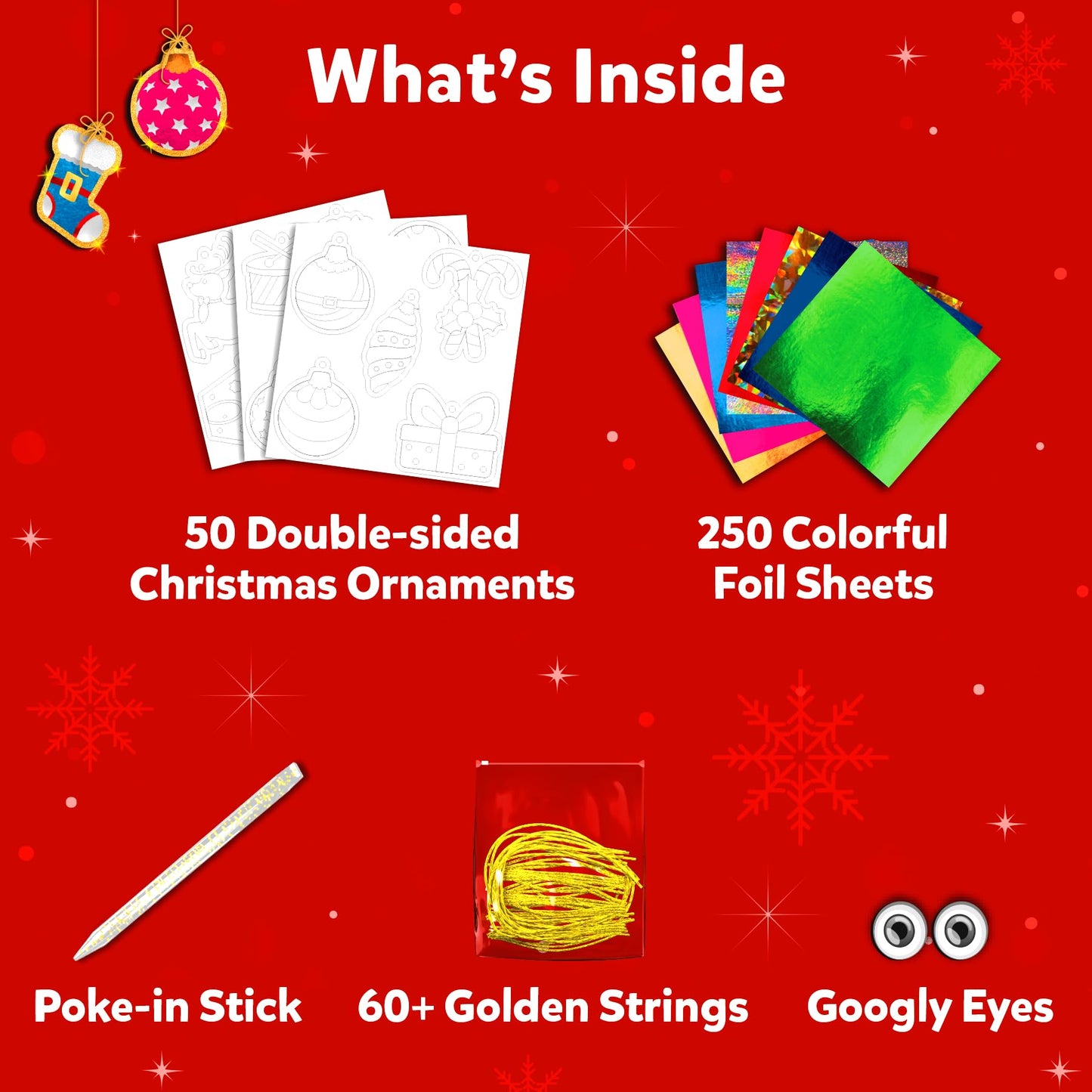 Skillmatics Foil Fun Christmas Ornaments Kit – Mess-Free Holiday Craft for Kids (Ages 4+)