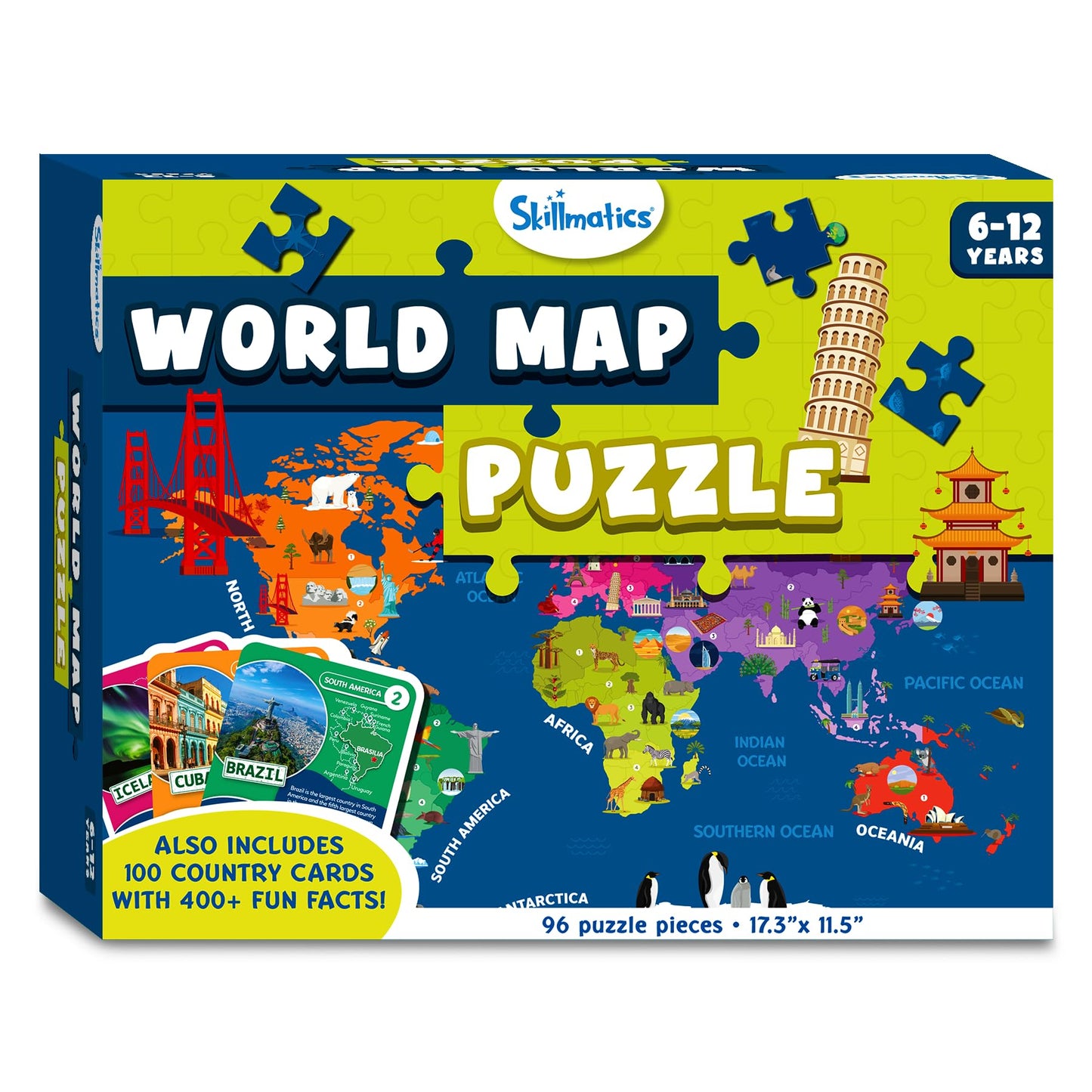 Skillmatics World Map Puzzle – 96-Piece Geography Puzzle with 400+ Facts for Kids 6–12