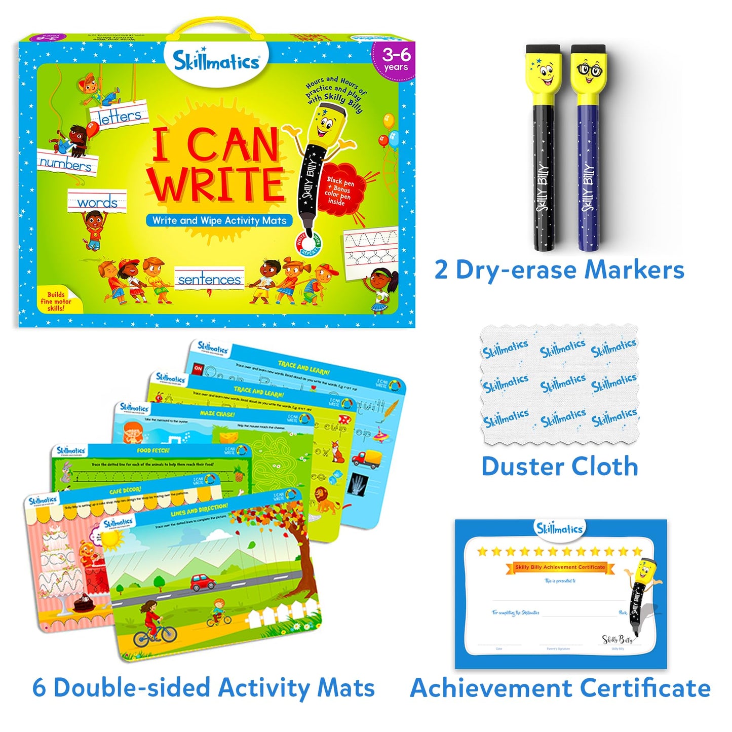 Skillmatics I Can Write – Reusable Preschool Learning Mats, Dry-Erase Pens & Certificate (Ages 3–6)