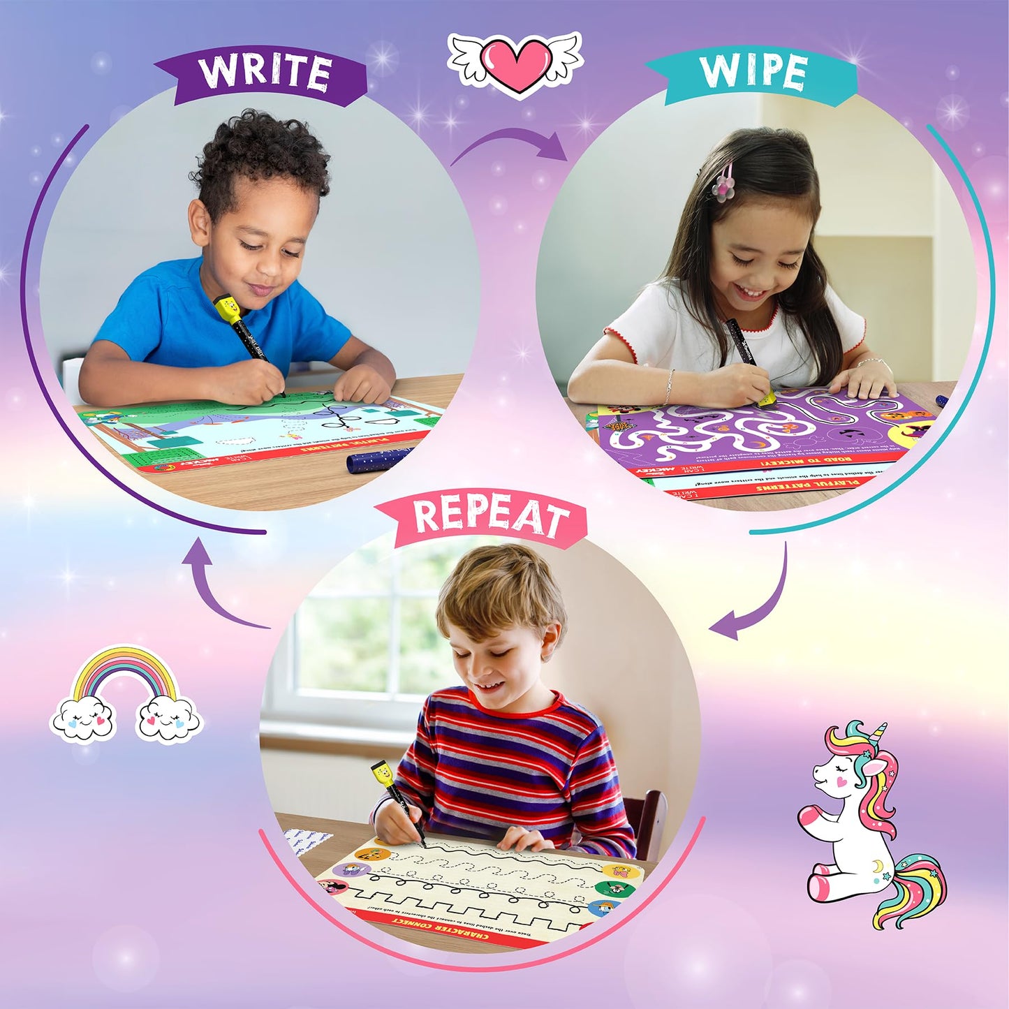 Skillmatics I Can Write Unicorns - Reusable Learning Mats for Ages 3-6
