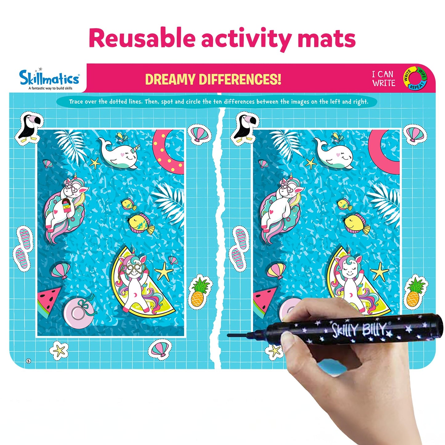 Skillmatics I Can Write Unicorns - Reusable Learning Mats for Ages 3-6