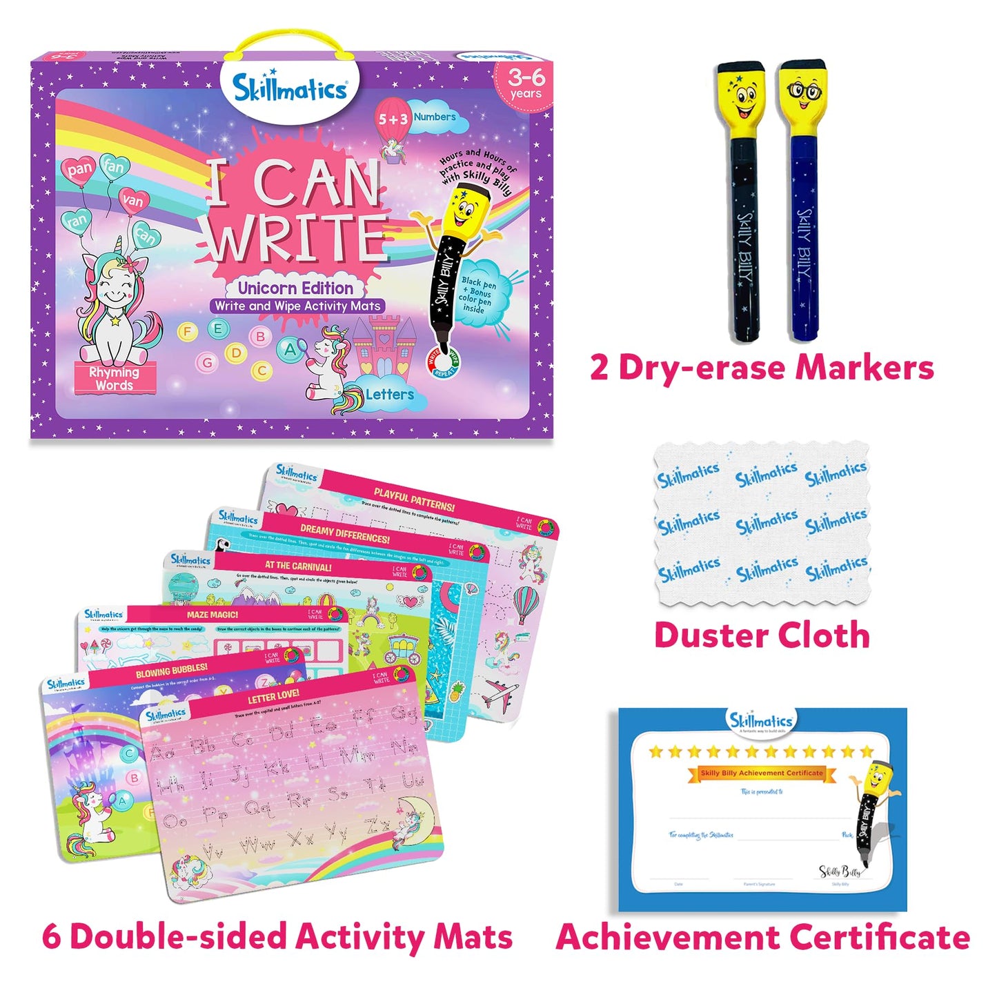 Skillmatics I Can Write Unicorns - Reusable Learning Mats for Ages 3-6