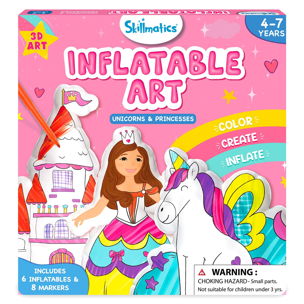 Skillmatics Inflatable Art for Kids – 3D Unicorns & Princesses Craft Kit
