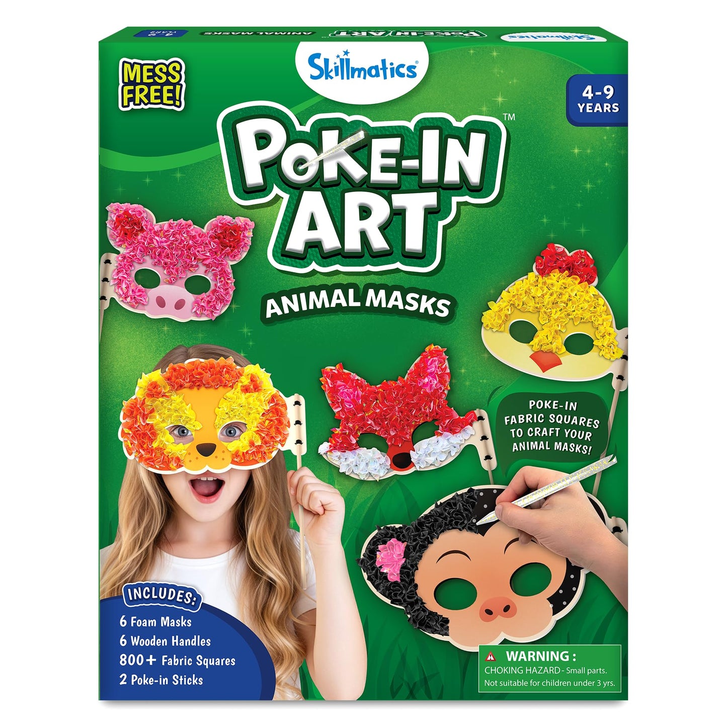 Skillmatics Poke-in Art Animal Masks – Mess-Free DIY Wood Craft Kit for Kids Ages 4-9