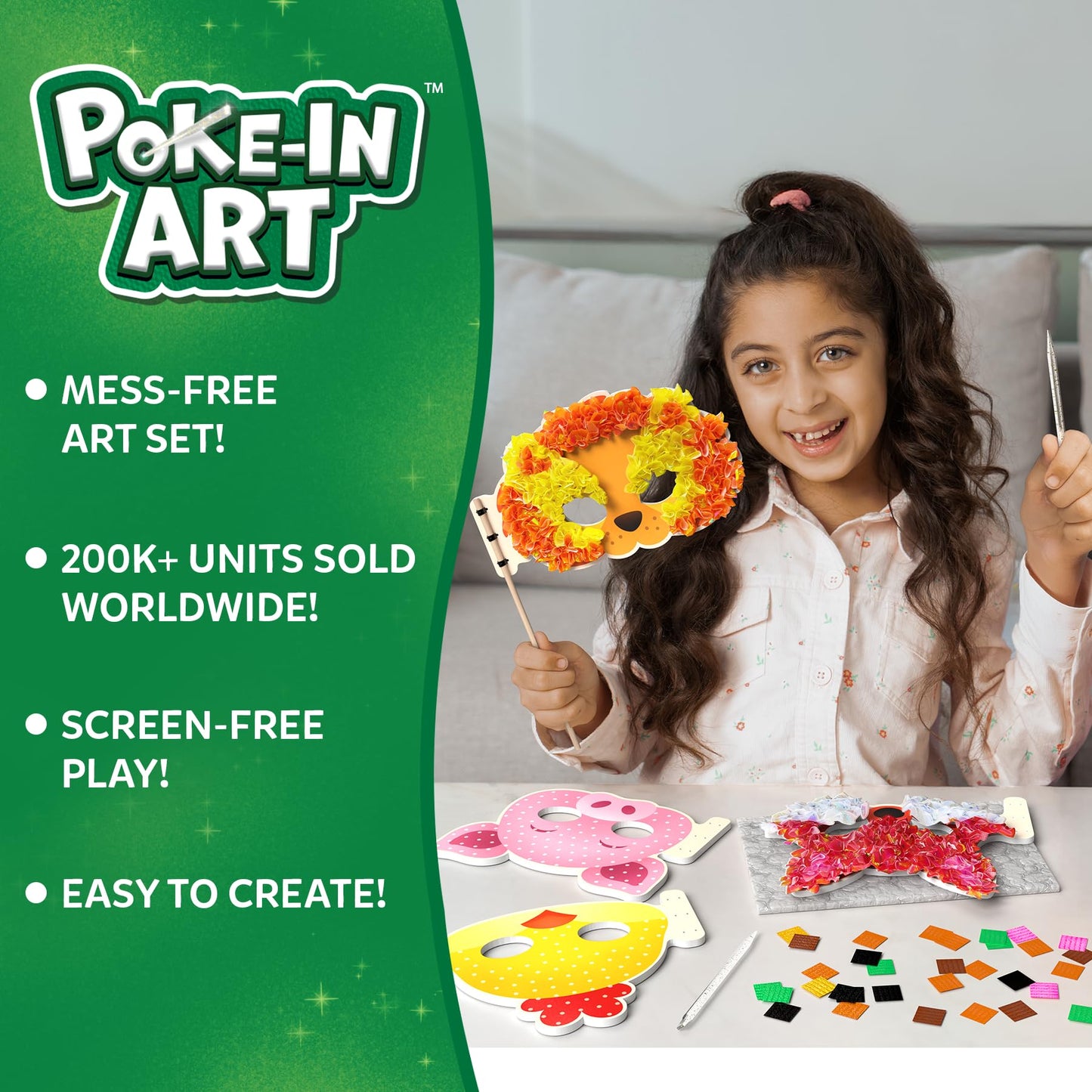 Skillmatics Poke-in Art Animal Masks – Mess-Free DIY Wood Craft Kit for Kids Ages 4-9