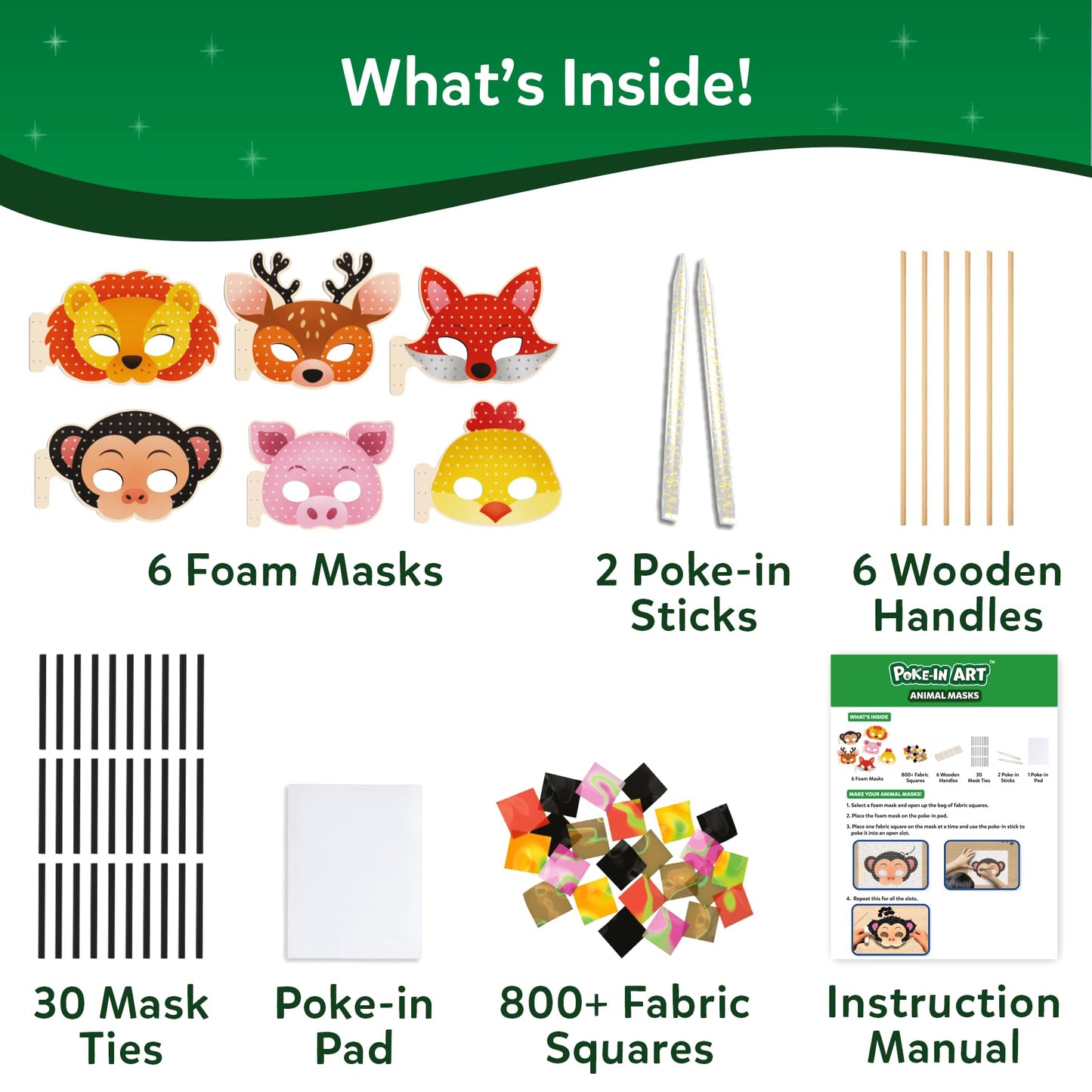 Skillmatics Poke-in Art Animal Masks – Mess-Free DIY Wood Craft Kit for Kids Ages 4-9