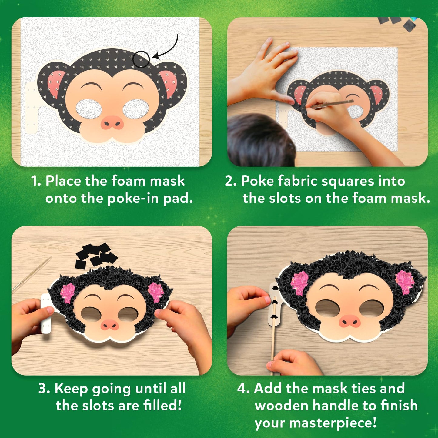 Skillmatics Poke-in Art Animal Masks – Mess-Free DIY Wood Craft Kit for Kids Ages 4-9