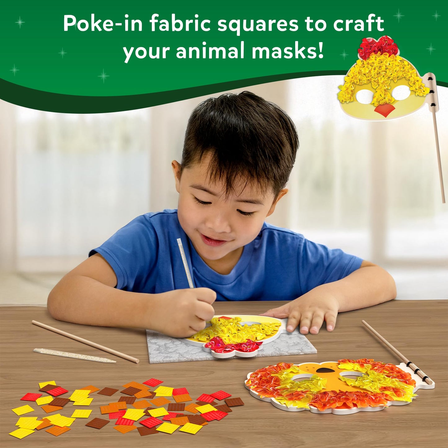 Skillmatics Poke-in Art Animal Masks – Mess-Free DIY Wood Craft Kit for Kids Ages 4-9
