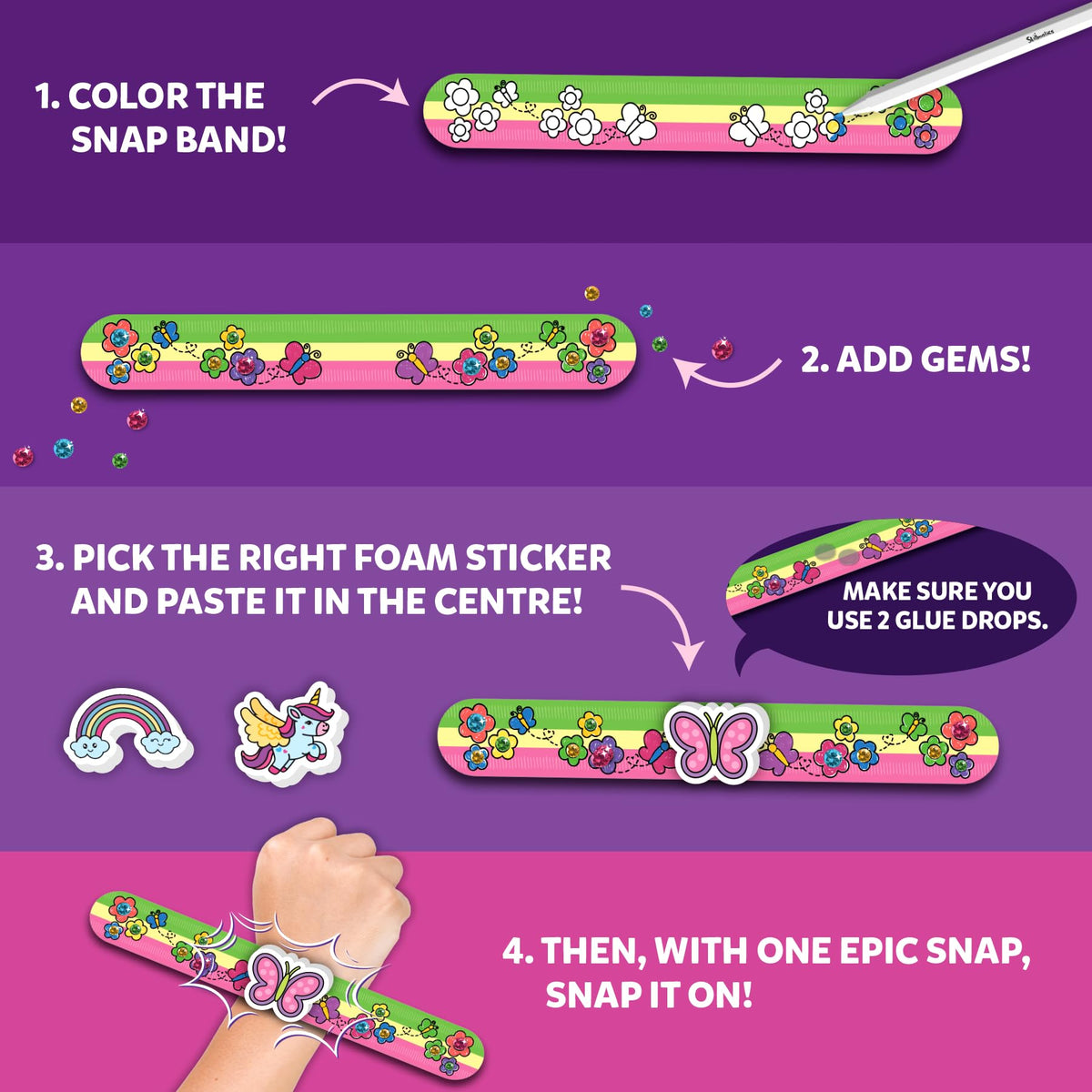Skillmatics Craft Activity: Snap Bandz Unicorns & Princesses — Mess-Free DIY Art Kit (8 Bands)