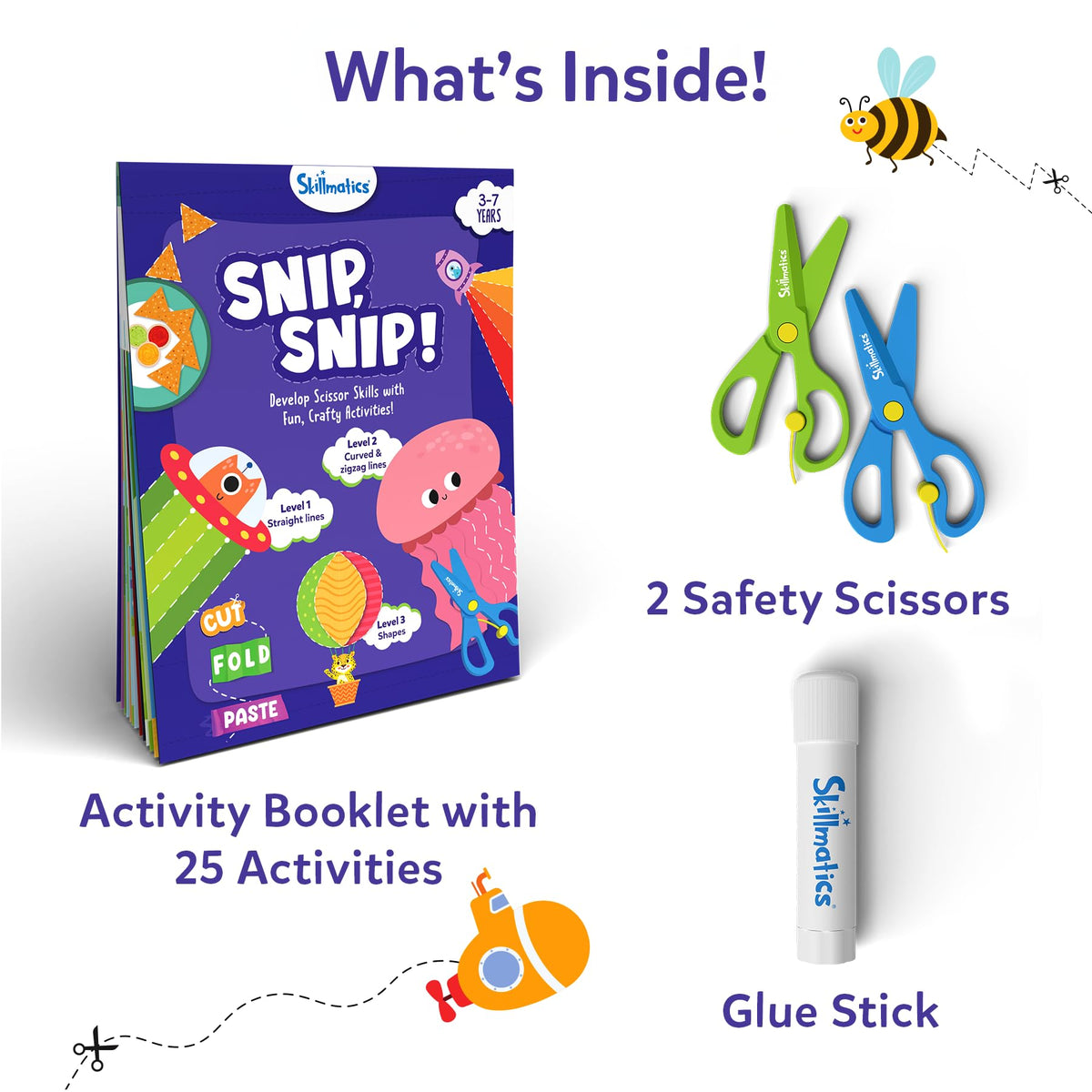 Skillmatics Scissor Skills Activity Book – Snip Snip: 25 Cutting Activities + 2 Child-Safe Scissors