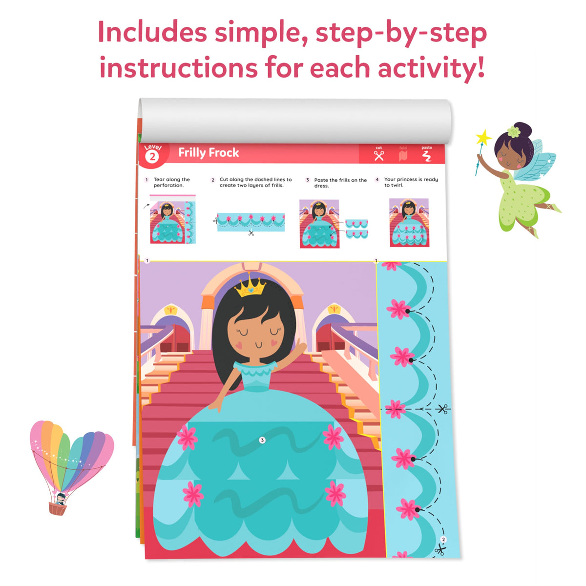Skillmatics Scissor Skills Activity Book: Snip Snip Unicorns & Princesses — 25 Cutting Activities, 2 Safety Scissors, Felt Craft Kit (Ages 3–7)