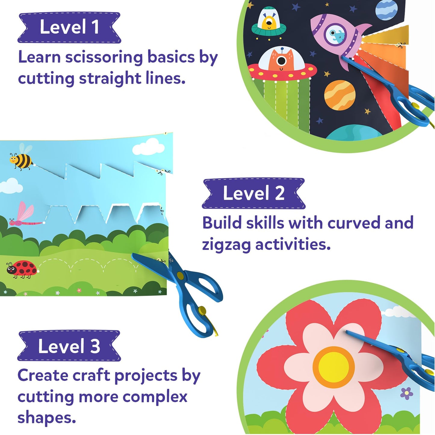 Skillmatics Scissor Skills Activity Book – Snip Snip: 25 Cutting Activities + 2 Child-Safe Scissors