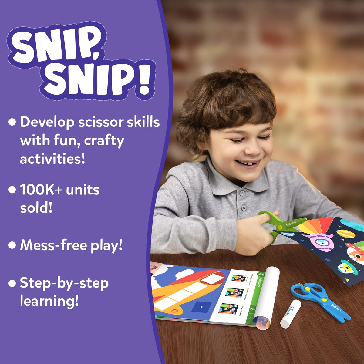 Skillmatics Scissor Skills Activity Book – Snip Snip: 25 Cutting Activities + 2 Child-Safe Scissors