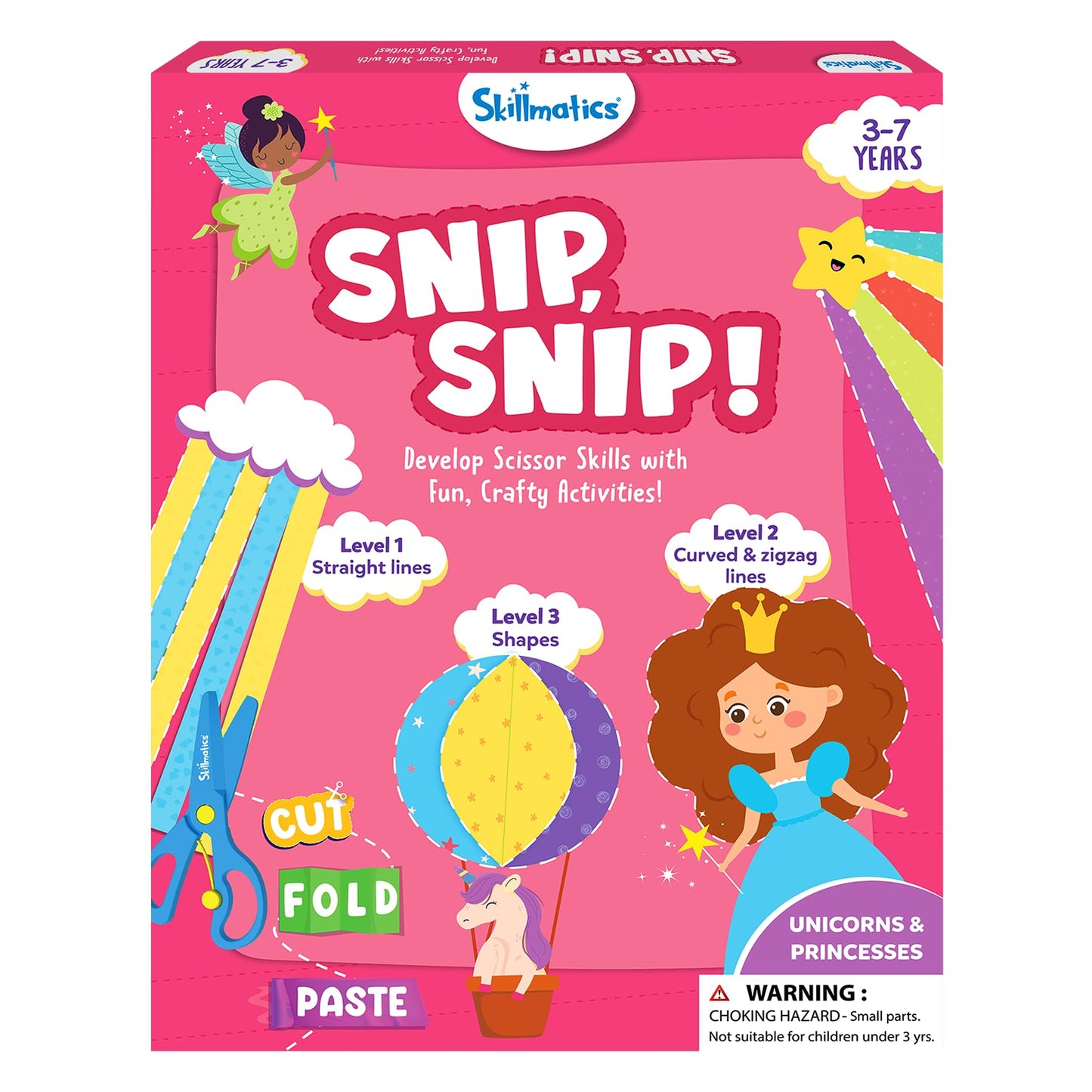 Skillmatics Scissor Skills Activity Book: Snip Snip Unicorns & Princesses — 25 Cutting Activities, 2 Safety Scissors, Felt Craft Kit (Ages 3–7)