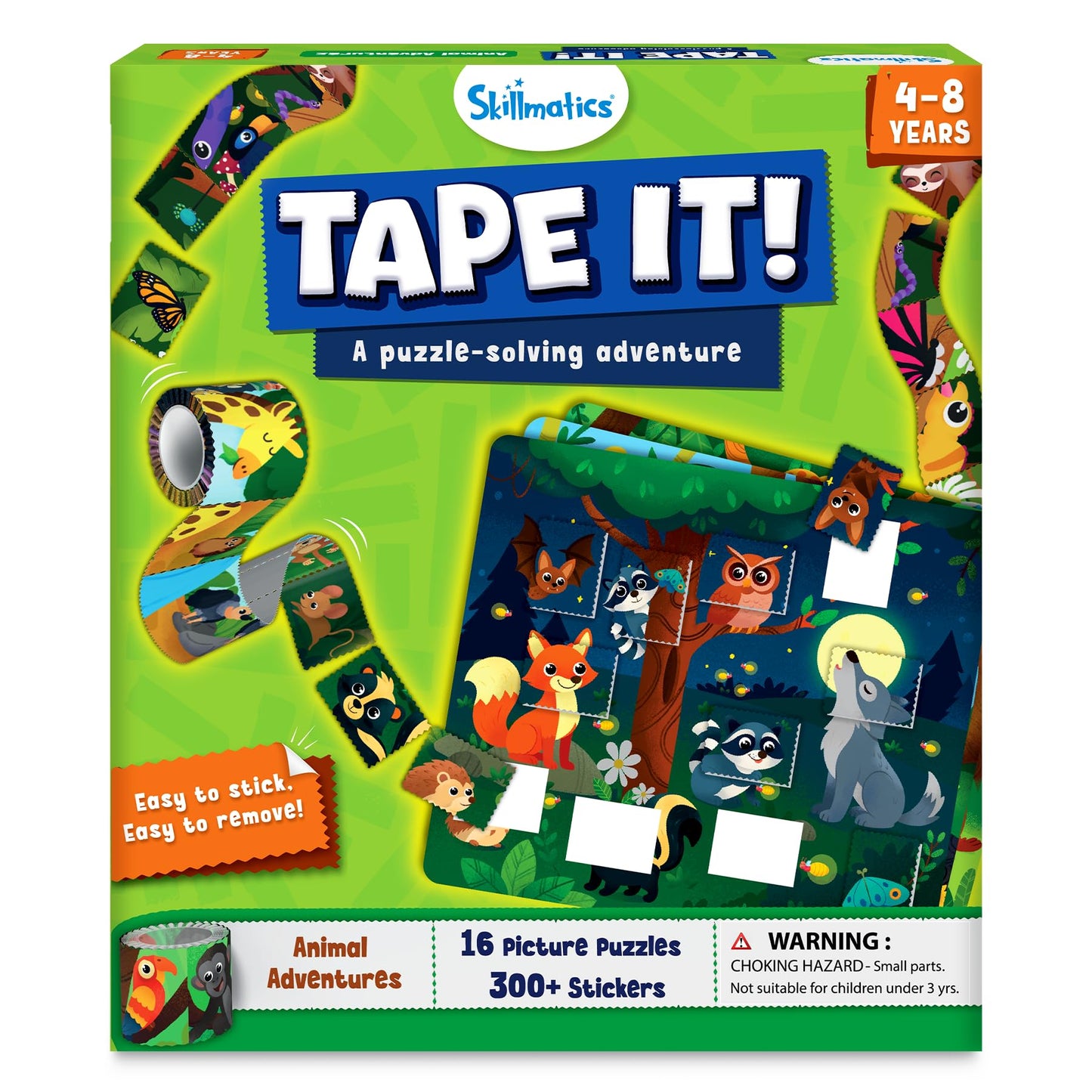 Skillmatics Tape It Animal Puzzle - 16 Easy-Tear Sticker Puzzles for Ages 4-8