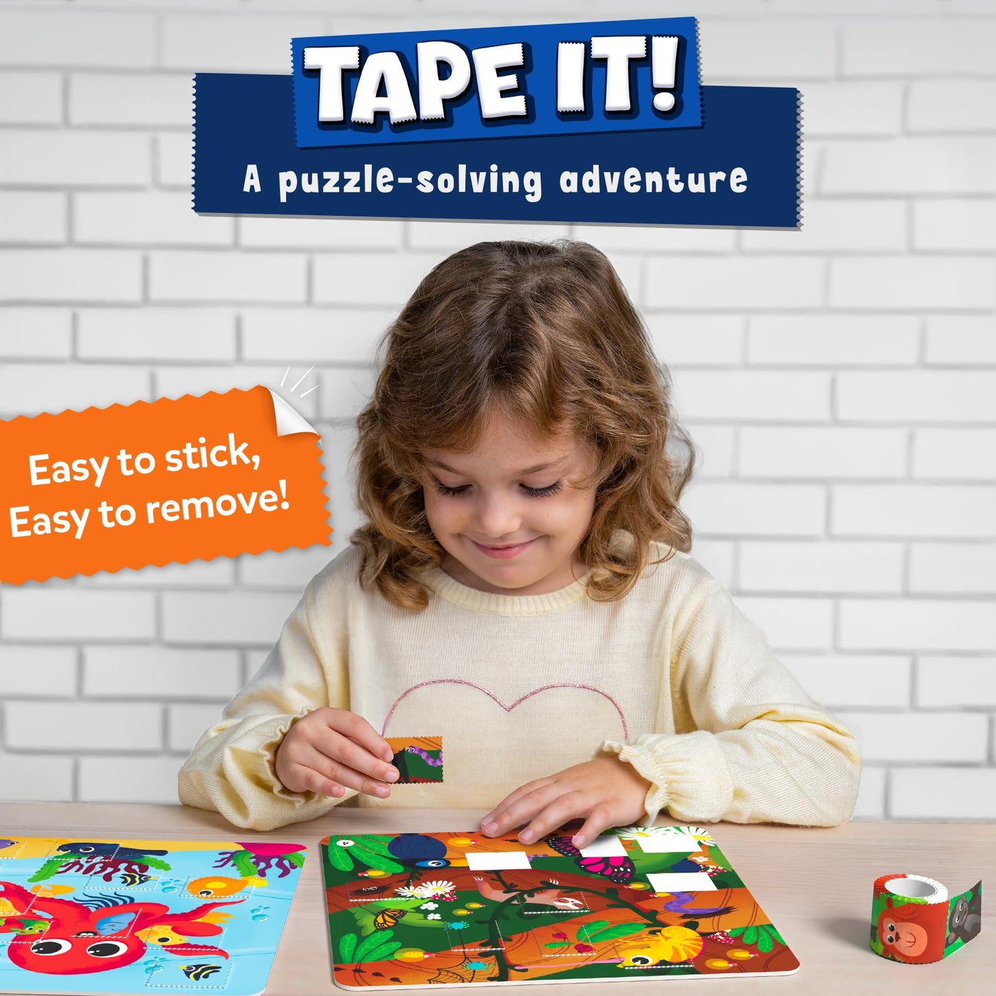 Skillmatics Tape It Animal Puzzle - 16 Easy-Tear Sticker Puzzles for Ages 4-8