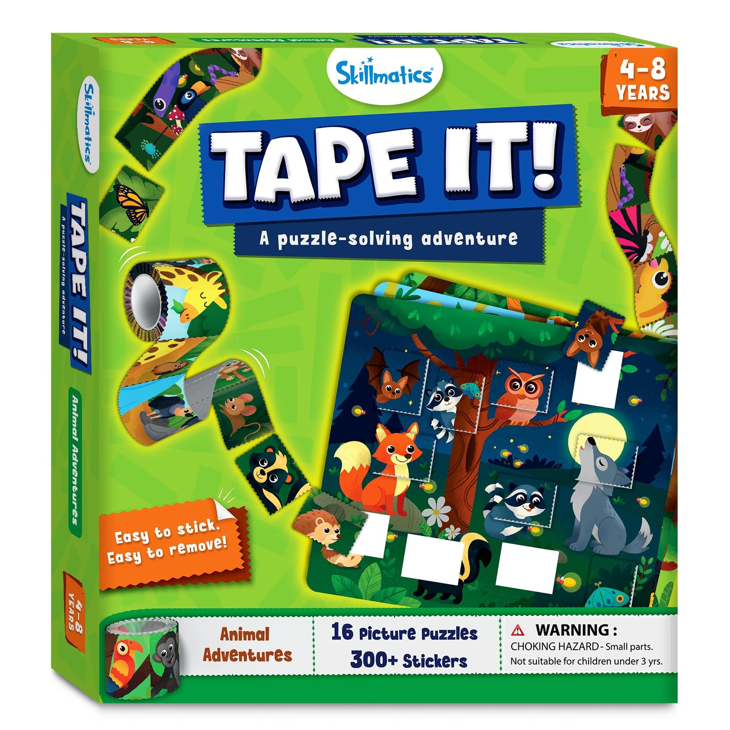 Skillmatics Tape It Animal Puzzle - 16 Easy-Tear Sticker Puzzles for Ages 4-8