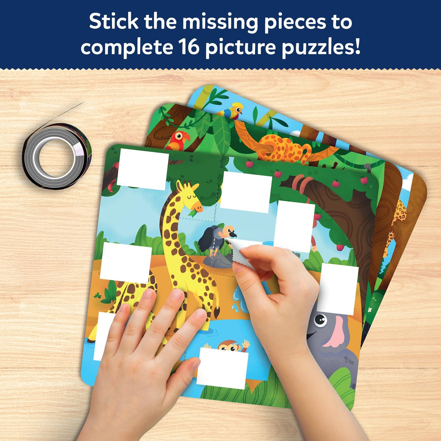 Skillmatics Tape It Animal Puzzle - 16 Easy-Tear Sticker Puzzles for Ages 4-8