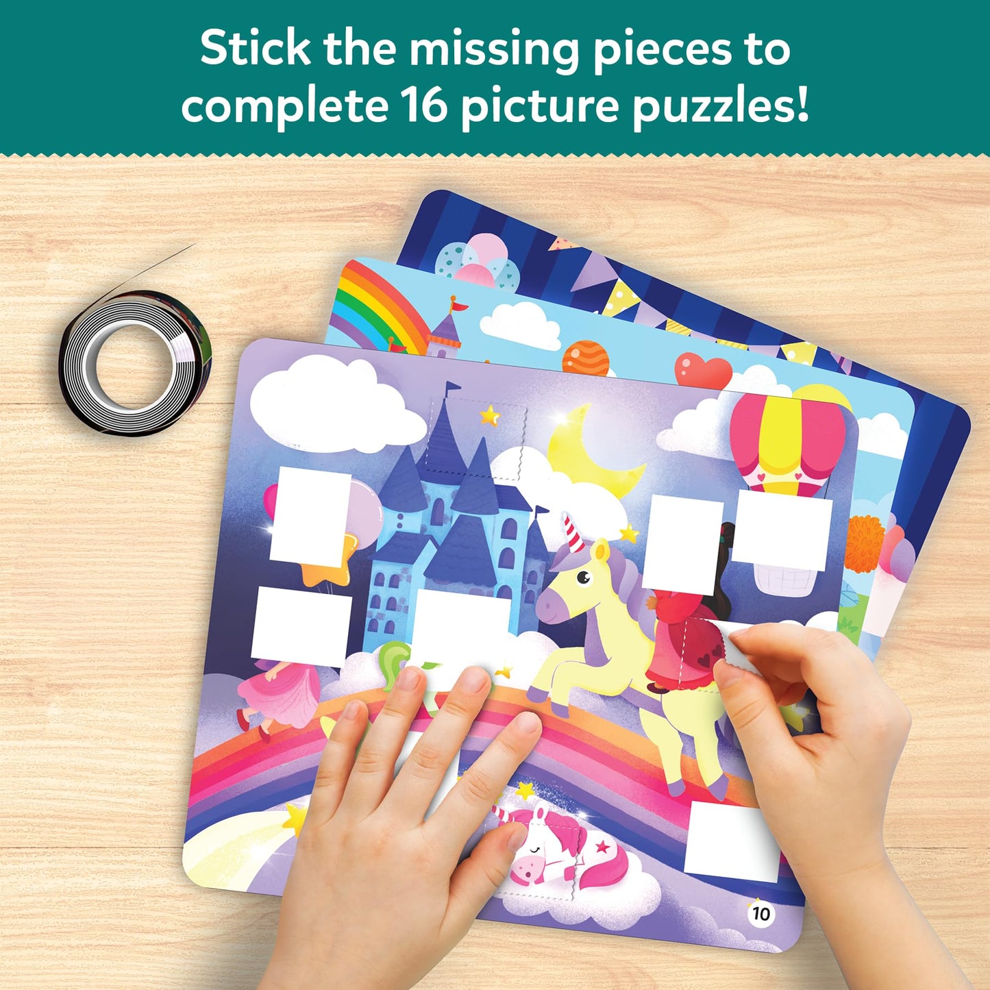 Skillmatics Tape It Puzzle Activity – Unicorn & Princess Sticker Puzzles, 300+ Easy-Tear Stickers