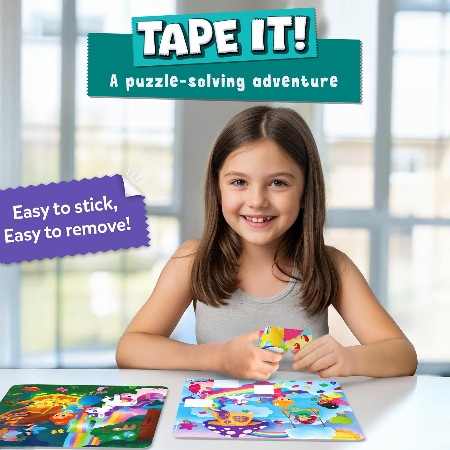 Skillmatics Tape It Puzzle Activity – Unicorn & Princess Sticker Puzzles, 300+ Easy-Tear Stickers