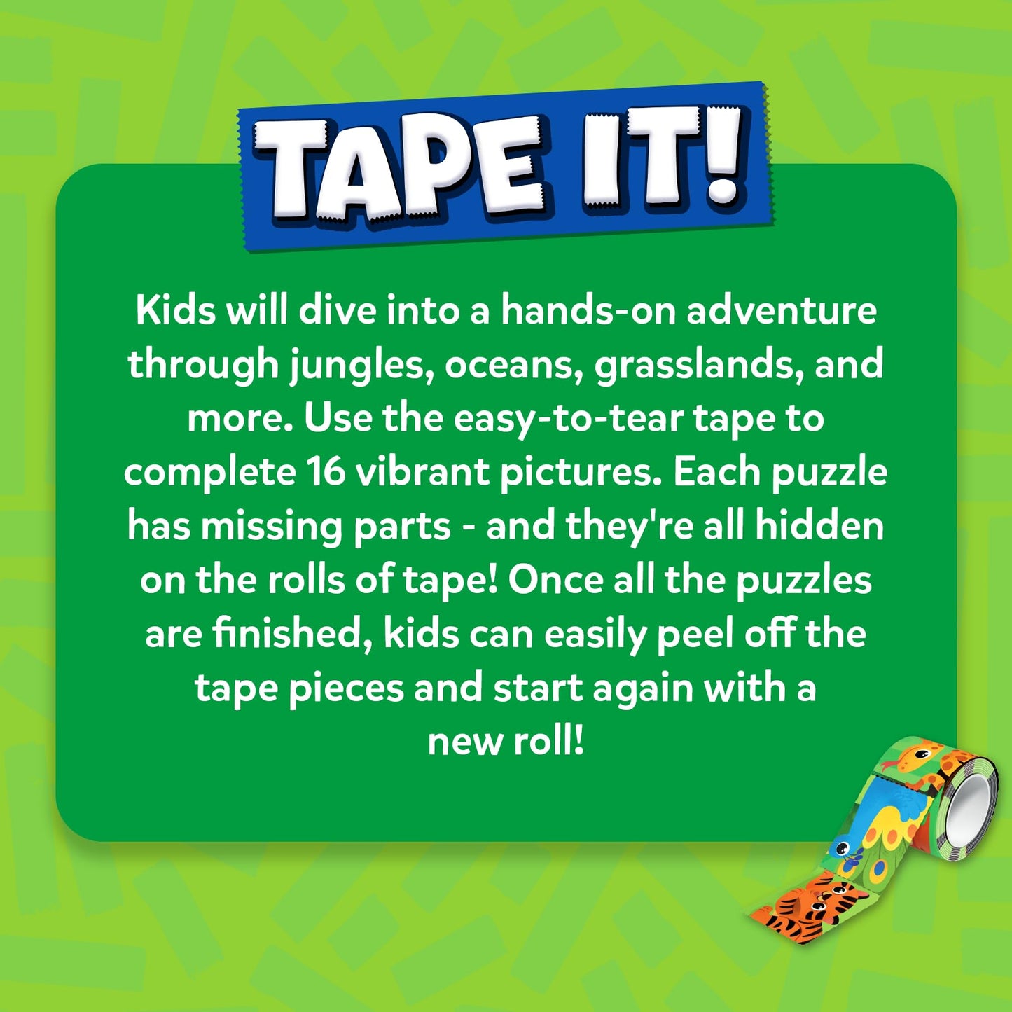 Skillmatics Tape It Animal Puzzle - 16 Easy-Tear Sticker Puzzles for Ages 4-8
