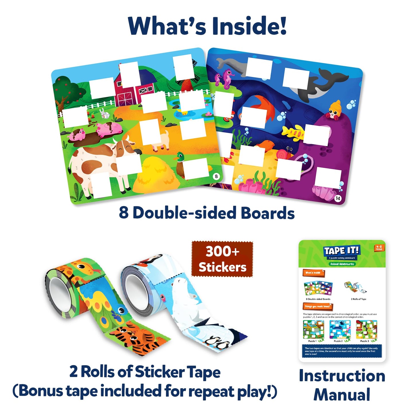 Skillmatics Tape It Animal Puzzle - 16 Easy-Tear Sticker Puzzles for Ages 4-8