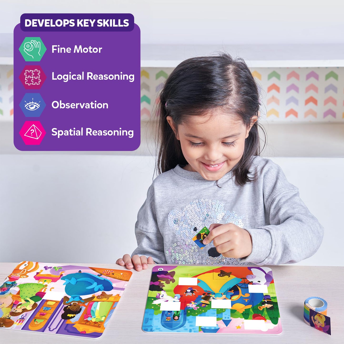 Skillmatics Tape It Puzzle Activity – Unicorn & Princess Sticker Puzzles, 300+ Easy-Tear Stickers