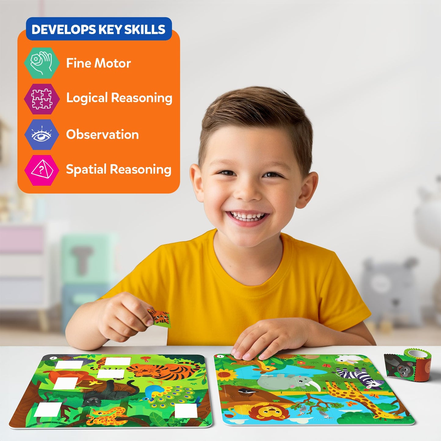 Skillmatics Tape It Animal Puzzle - 16 Easy-Tear Sticker Puzzles for Ages 4-8